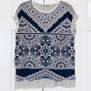 🆕 Zara Boho Lace Laser Cut Print Graphic Tee
